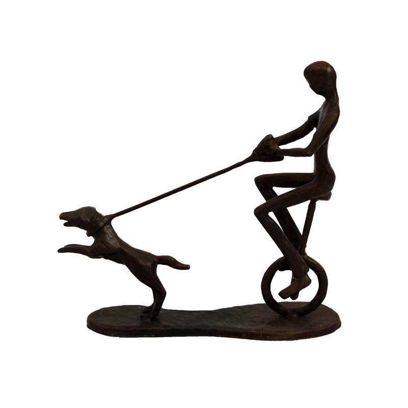 Cast arts and craft bronze Ride the dog for a walk sculptures ornaments for home decoration