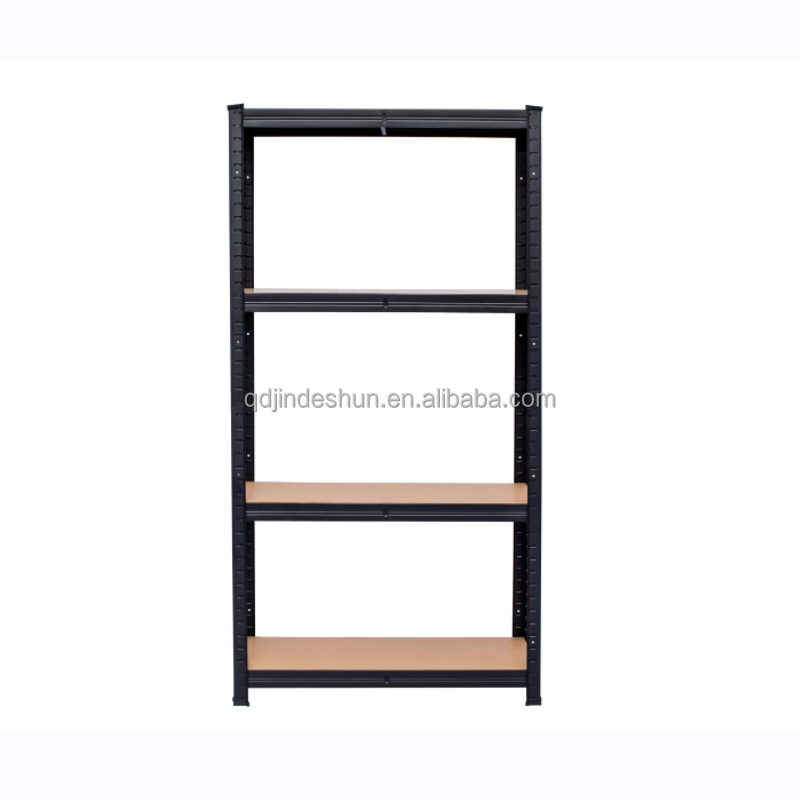 Powder coated black 100kg load 4 tiers mdf board boltless steel storage metal rack shelf