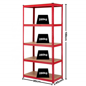 KINDE 5 Tier Adjustable  Metal Storage Shelving Unit Heavy Duty Boltless Rack Shelving Load 1400KG 180x90x45CM