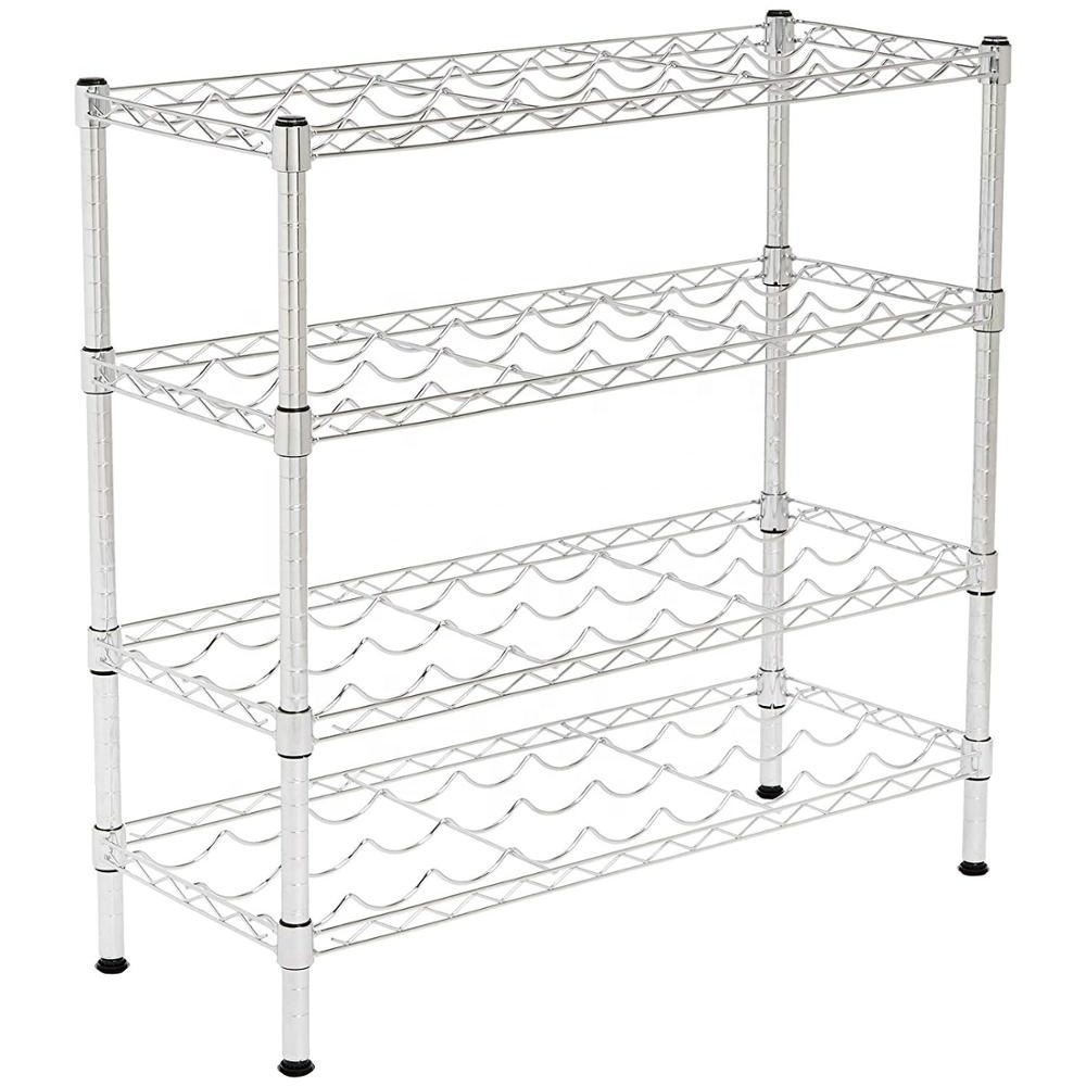 KINDE 4 Tier Chrome Boltless Shelf Wine Rack Unit Adjustable Wire Shelving Unit for Kitchen Bar Boltless / Rivet Shelving Metal