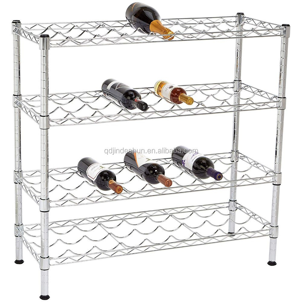 KINDE 4 Tier Chrome Boltless Shelf Wine Rack Unit Adjustable Wire Shelving Unit for Kitchen Bar Boltless / Rivet Shelving Metal