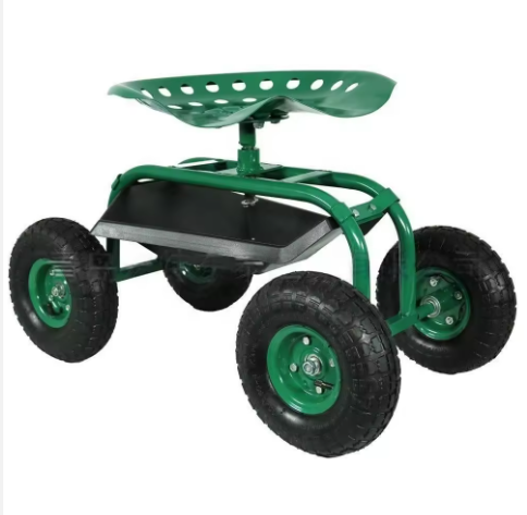 360 Degree Swivel Seat Outdoor Gardening Planting Picking Rolling Garden Cart Scooter with Wheels and Tool Tray