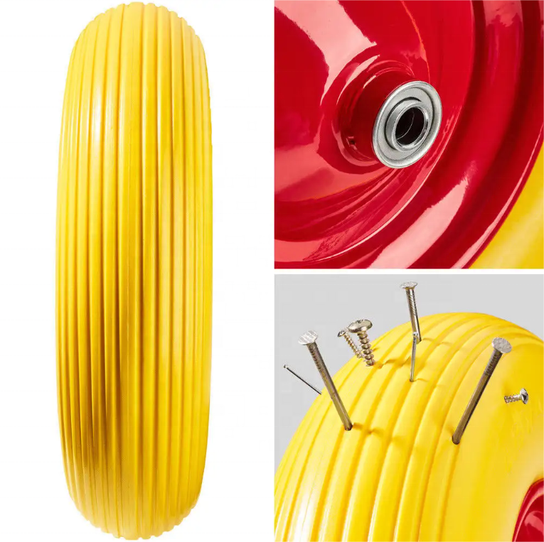 Hot Sales Puncture Proof Yellow Tyre Solid PU Foam 4.00-8 Flat Free Tyre PU Foam Wheelbarrow Wheel Pu Foam Filled Solid Tyre