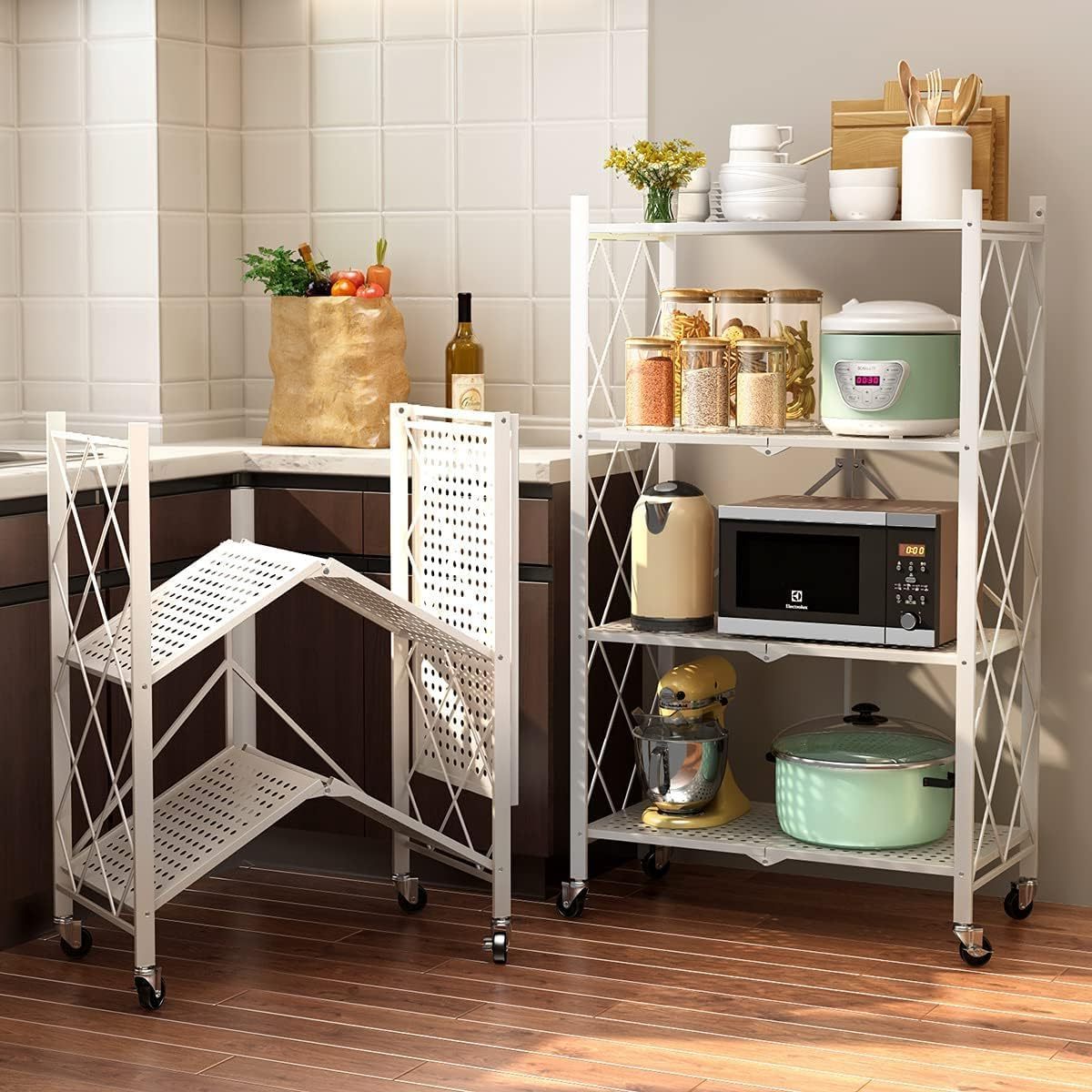 Factory Supply Kitchen 4 Layers Storage Home Multifunction Folding Steel Shelf Shelves