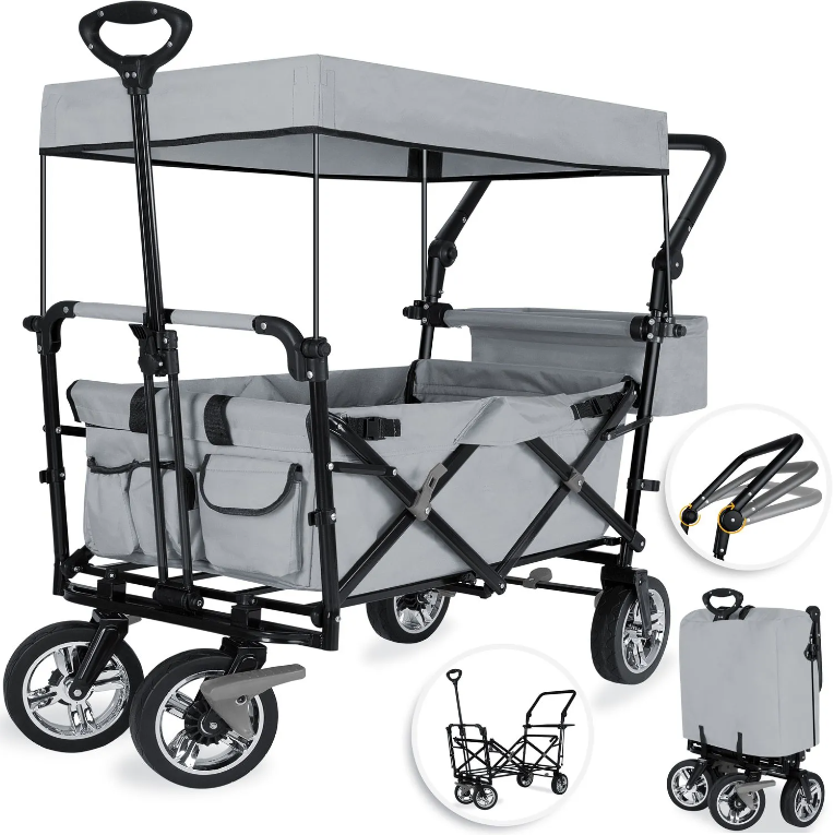 Hot Sale 2024 New Outdoor Garden Cart Foldable Camping Trolley Folding Wagon With Canopy