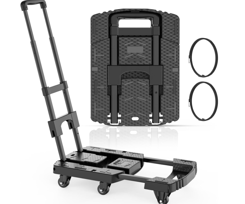 Heavy Duty 600lbs Dolly Cart Portable 6 Wheels Collapsible Luggage Cart with 2 Elastic Ropes Folding Hand Truck