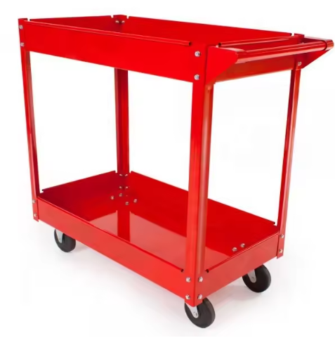 2 Tier Portable Garbage Metal 4 Wheels Utility Moveable Trolley Storage Carts Workshop Service Tool Cart