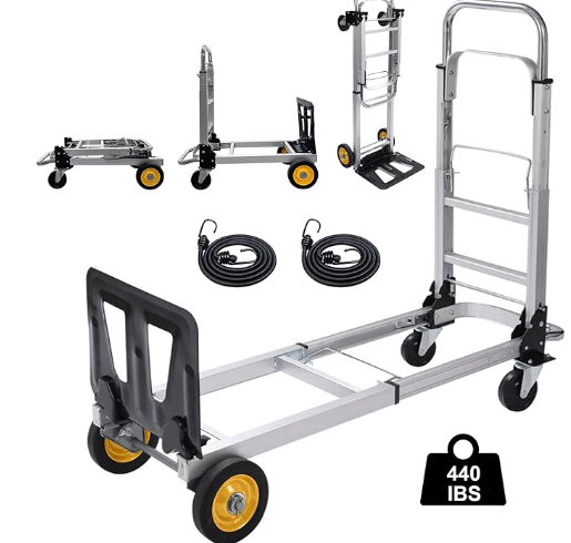 Heavy Duty 2-in-1 Convertible Luggage Cart and Dolly Portable Stretchable Aluminium Folding Hand Truck Dolly