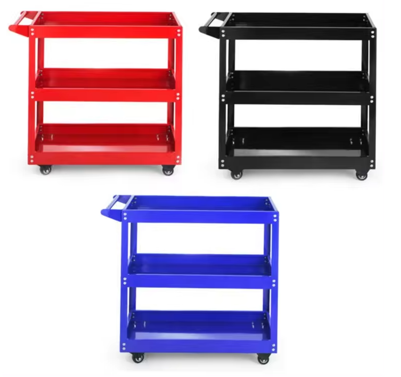 2 Tier Portable Garbage Metal 4 Wheels Utility Moveable Trolley Storage Carts Workshop Service Tool Cart