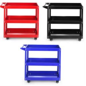 2 Tier Portable Garbage Metal 4 Wheels Utility Moveable Trolley Storage Carts Workshop Service Tool Cart