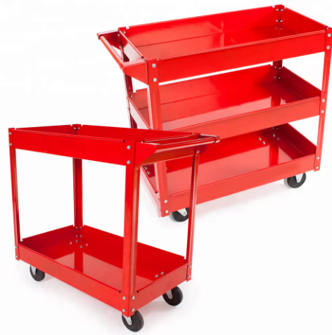 2 Tier Portable Garbage Metal 4 Wheels Utility Moveable Trolley Storage Carts Workshop Service Tool Cart