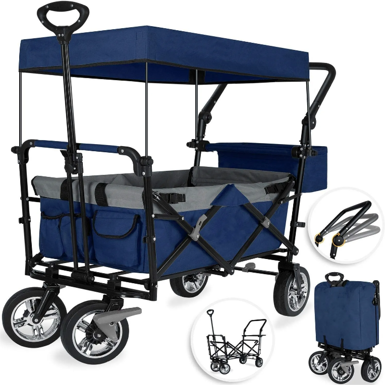 Hot Sale 2024 New Outdoor Garden Cart Foldable Camping Trolley Folding Wagon With Canopy