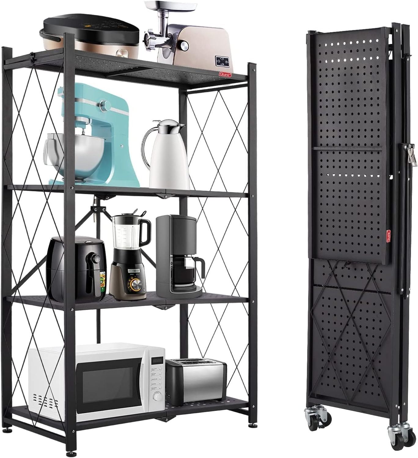 3/4/5 Multifunctional Kitchen And Bathroom Metal Tier Storage Rack Shelving Folding Shelf