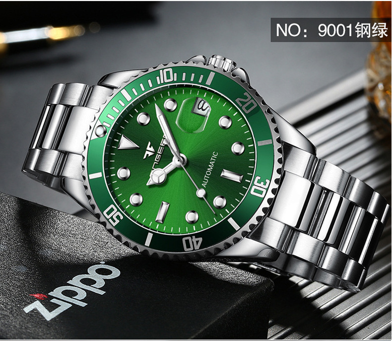 men's automatic mechanical watch green water ghost steel with watch waterproof