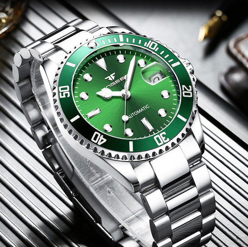 men's automatic mechanical watch green water ghost steel with watch waterproof