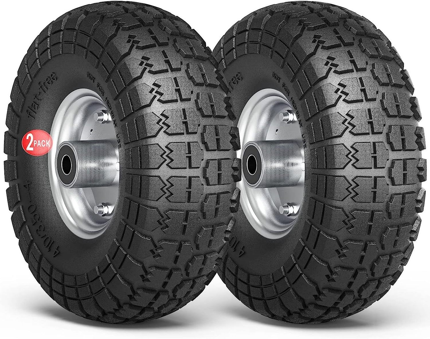 Winisok 4.10/3.50-4 Tire Wheels Flat Free,10inch Heavy Duty Solid Replacement Tire with 5/8inch Bearings for Wagon Wheelbarrow