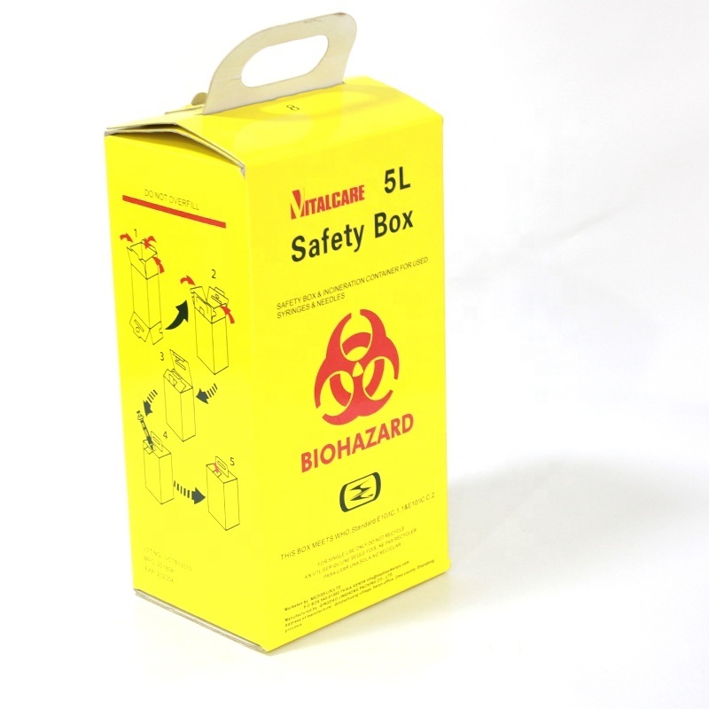 5l yellow Wholesale biohazard cardboard box blood safety transport needle waste medical safety box for sharp