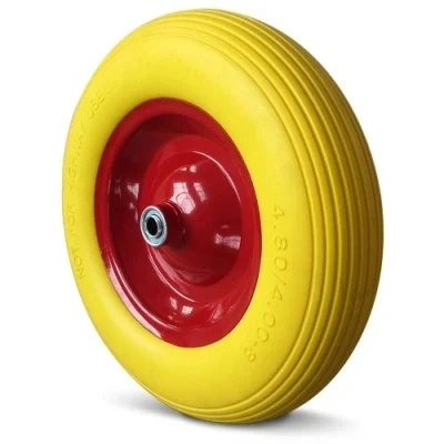 16 Inch 4.00-8 Hard Wheelbarrow PU Foam Solid Wheels yellow red wheelbarrow wheel for sale