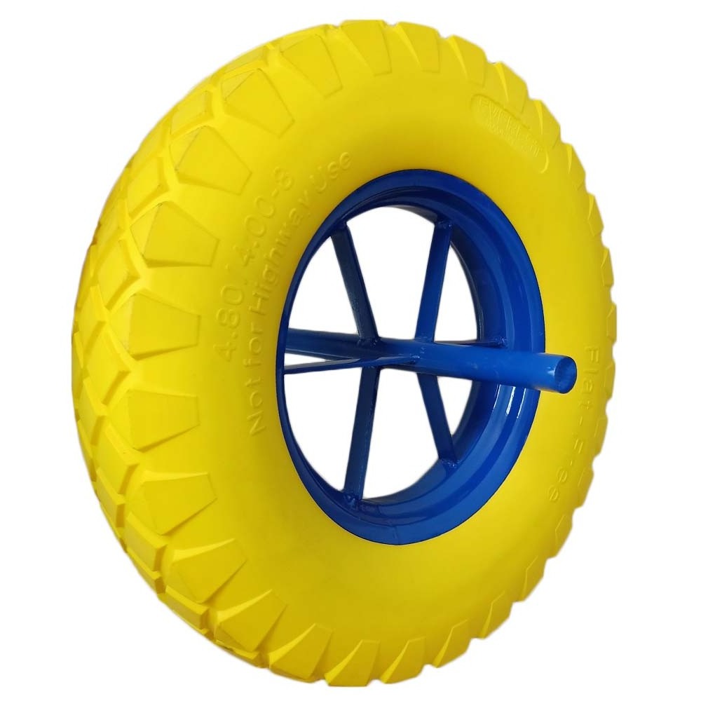 3.50-4 4.00-8 PU Foam Tire Filled Wheel Polyurethane Tire Garden Cart wheelbarrow wheel yellow for sale