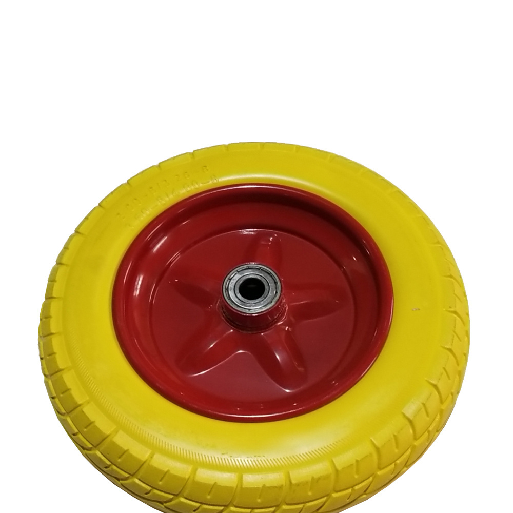 3.50-4 4.00-8 PU Foam Tire Filled Wheel Polyurethane Tire Garden Cart wheelbarrow wheel yellow for sale