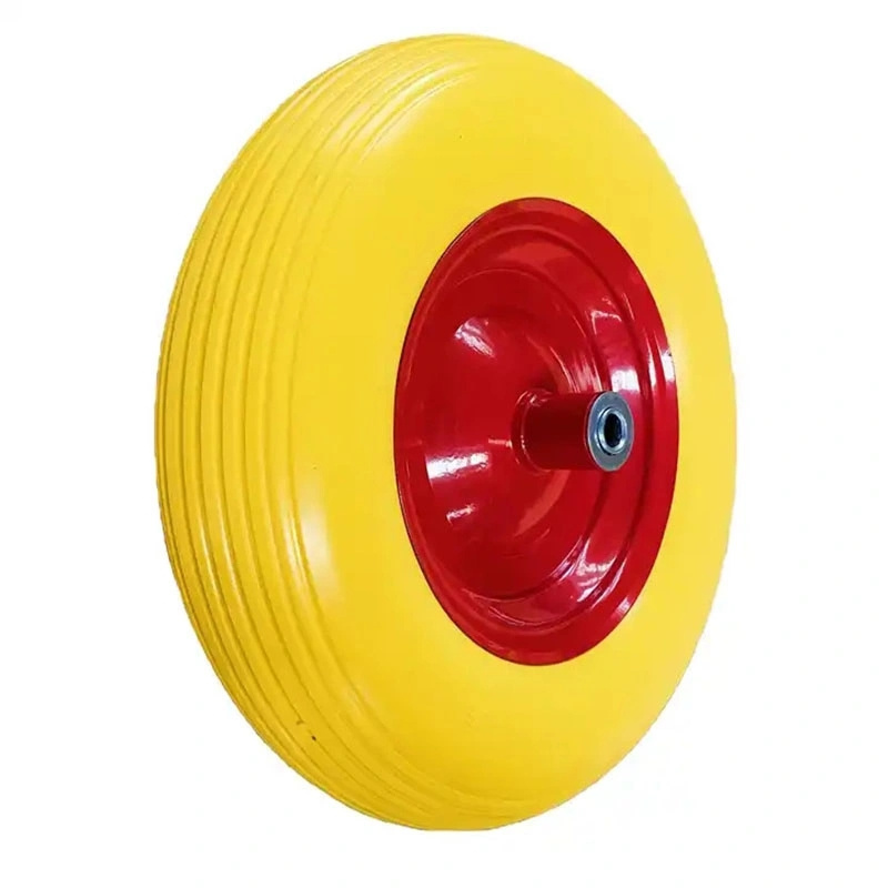 16 Inch 4.00-8 Hard Wheelbarrow PU Foam Solid Wheels yellow red wheelbarrow wheel for sale