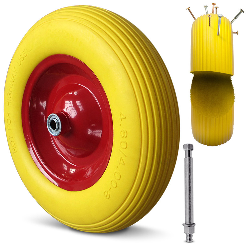 3.50-4 4.00-8 PU Foam Tire Filled Wheel Polyurethane Tire Garden Cart wheelbarrow wheel yellow for sale