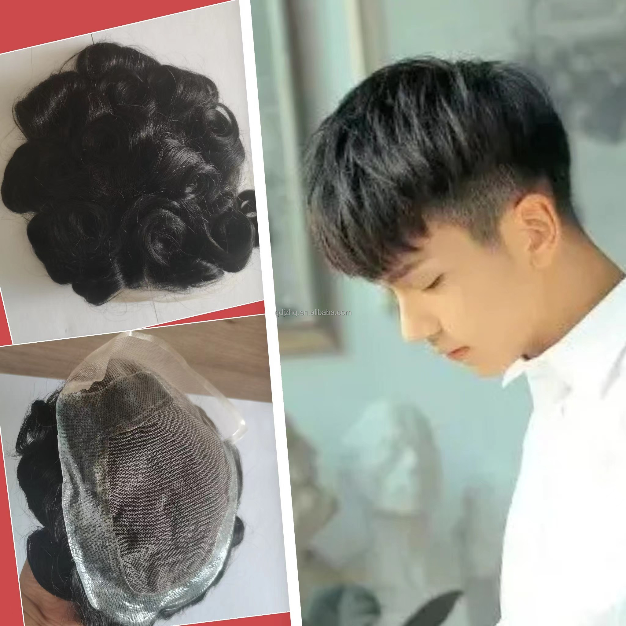 High Quality human hair man hair wig natural toupee hand tied Lace Hairpiece 130% Density toupee for man