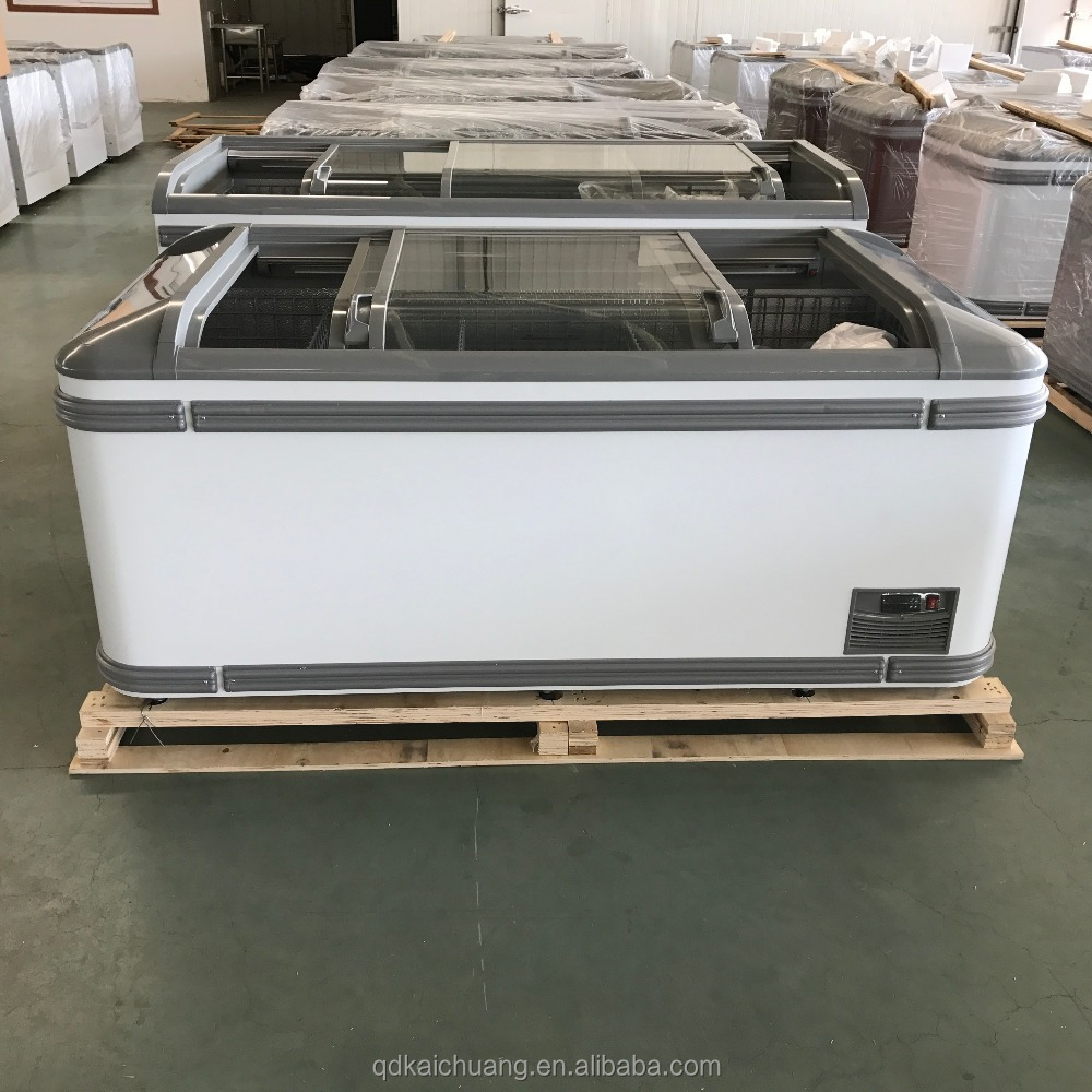 Supermarket sliding glass door island freezer