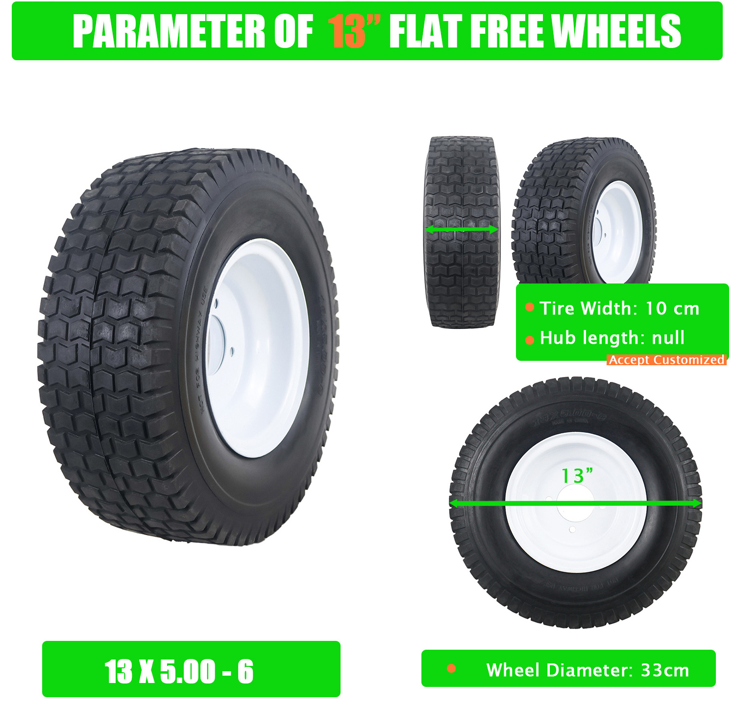 13inch Solid Replacement Tire Wheel Garden trailer Pu Foam Wheels 13 5.00-6