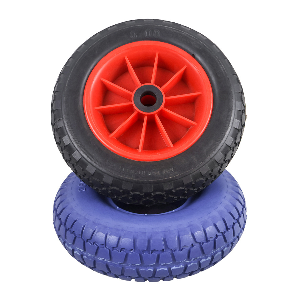 Flat-free 3.00-4 square pattern trolley wheels with plastic rim, non-slip and puncture resistant hand truck tire