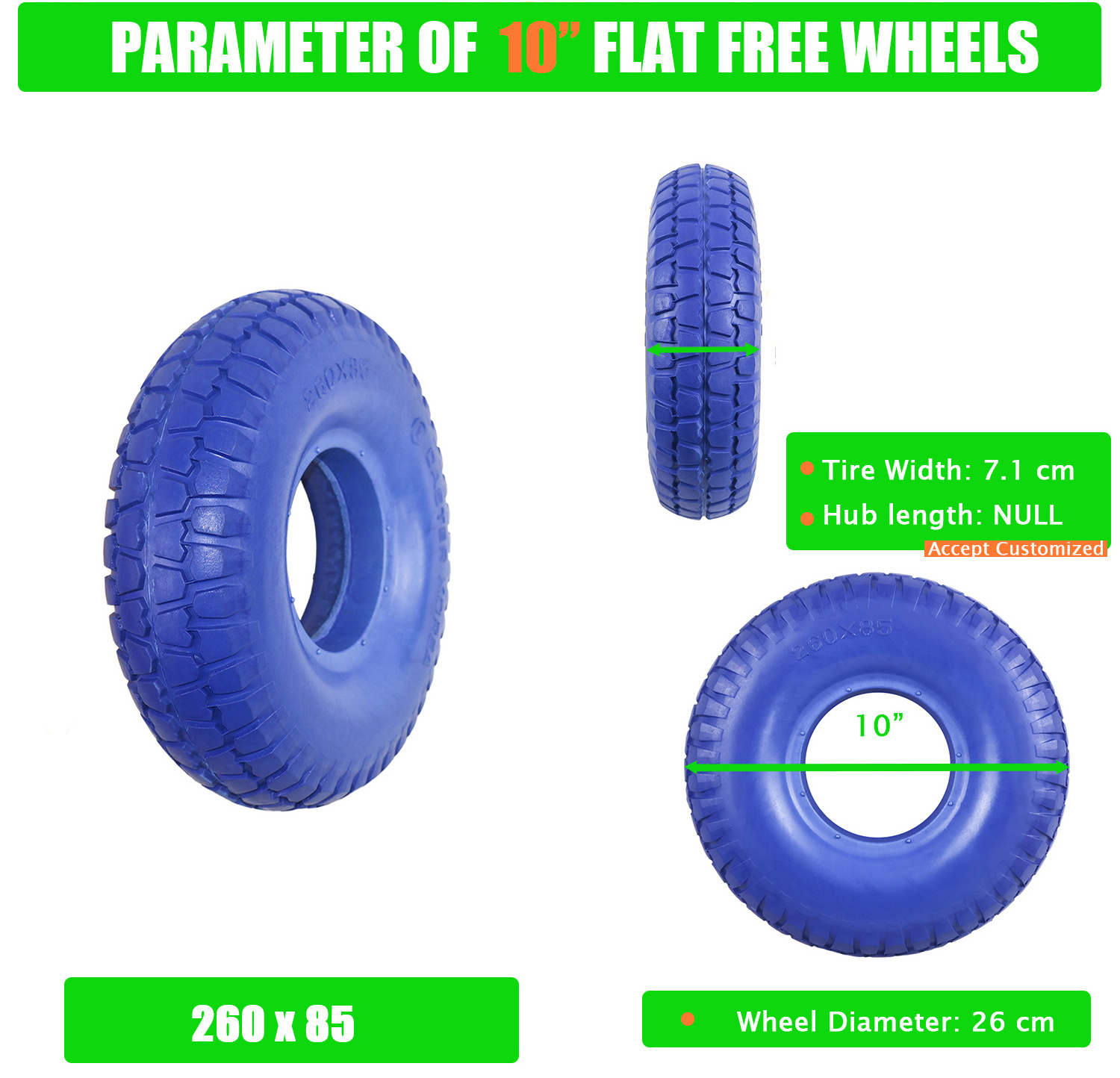 Solid Puncture Proof Tyre Wheel  polyurethane Wheel 260x85 Pu Solid Flat Free Tire