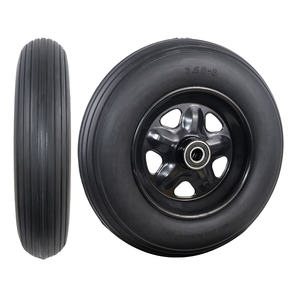 Hot sales tire and high performance size 3.50-8 wheelbarrow wheels black tire and shaped star  rim