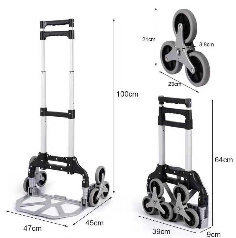 Silent wheels cart aluminum alloy hand cart 75 kg load capacity 2 wheels Folding hand truck shopping trolley