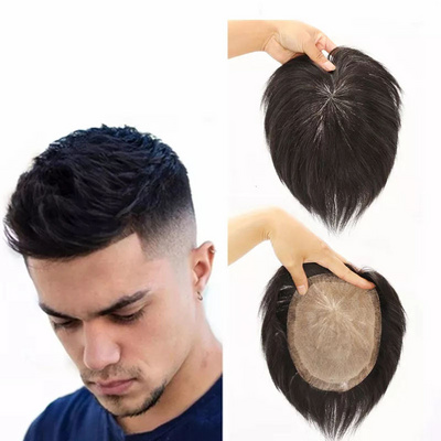 Hot Sale Male Hair Prosthesis Natural Black 6 Inch Toupee Men Hair Replacement System Unit Human Hairpiece Wigs for Men