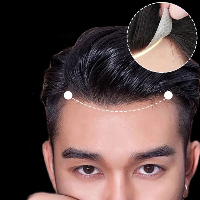 V Style Hairline Front Toupee  With Thin Skin Base Natural Hairline 100% Human Hair Men;s Wig Forehead Hairpiece