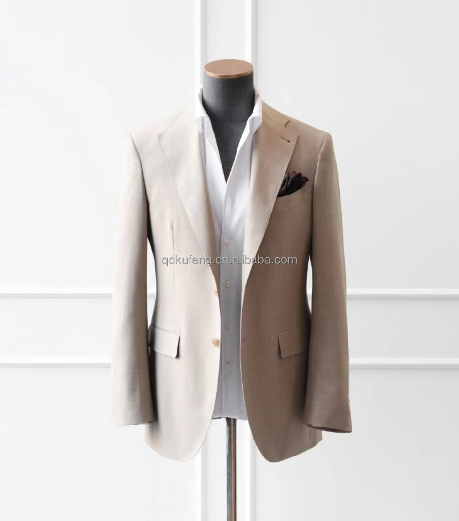 full canvas 2 pieces custom bespoke tailor men suits khaki wool fabric men blazer and pant suits for men