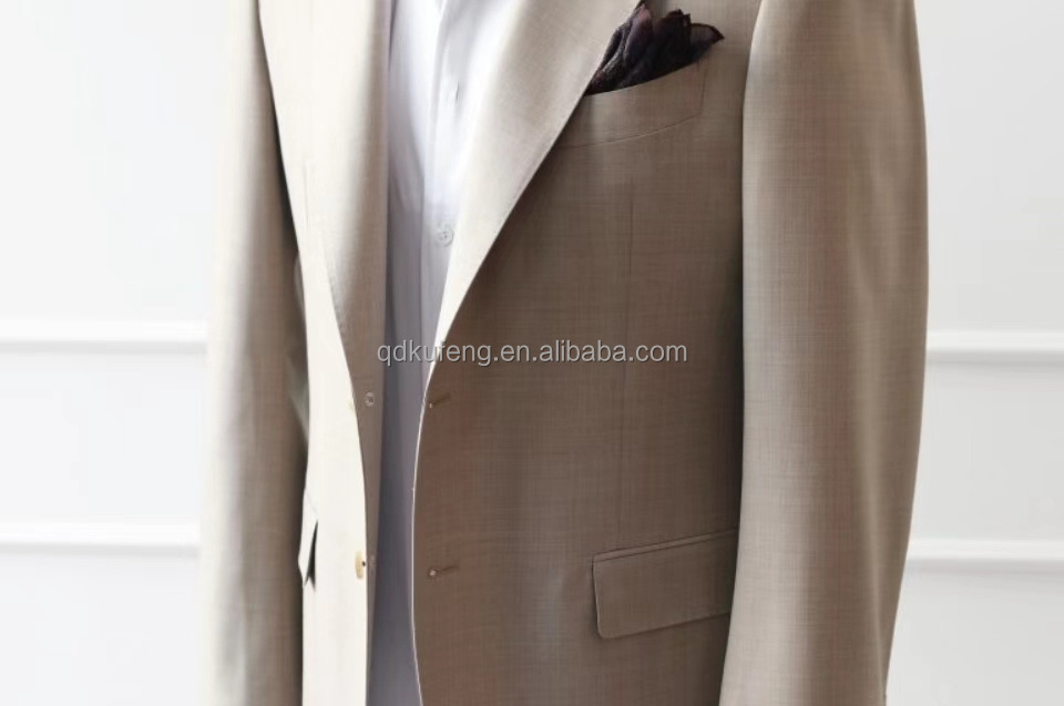 full canvas 2 pieces custom bespoke tailor men suits khaki wool fabric men blazer and pant suits for men