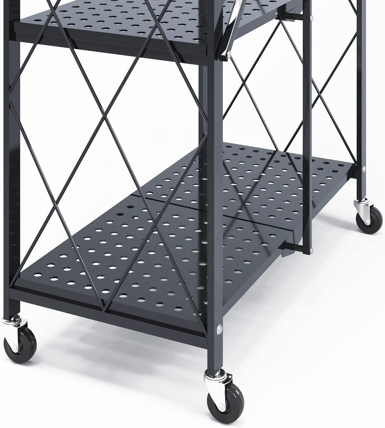 5 Tier Household Metal Foldable Kitchen Rack Boltless Microwave Oven Shelf Organizer Kitchen Trolleys Folding Rack