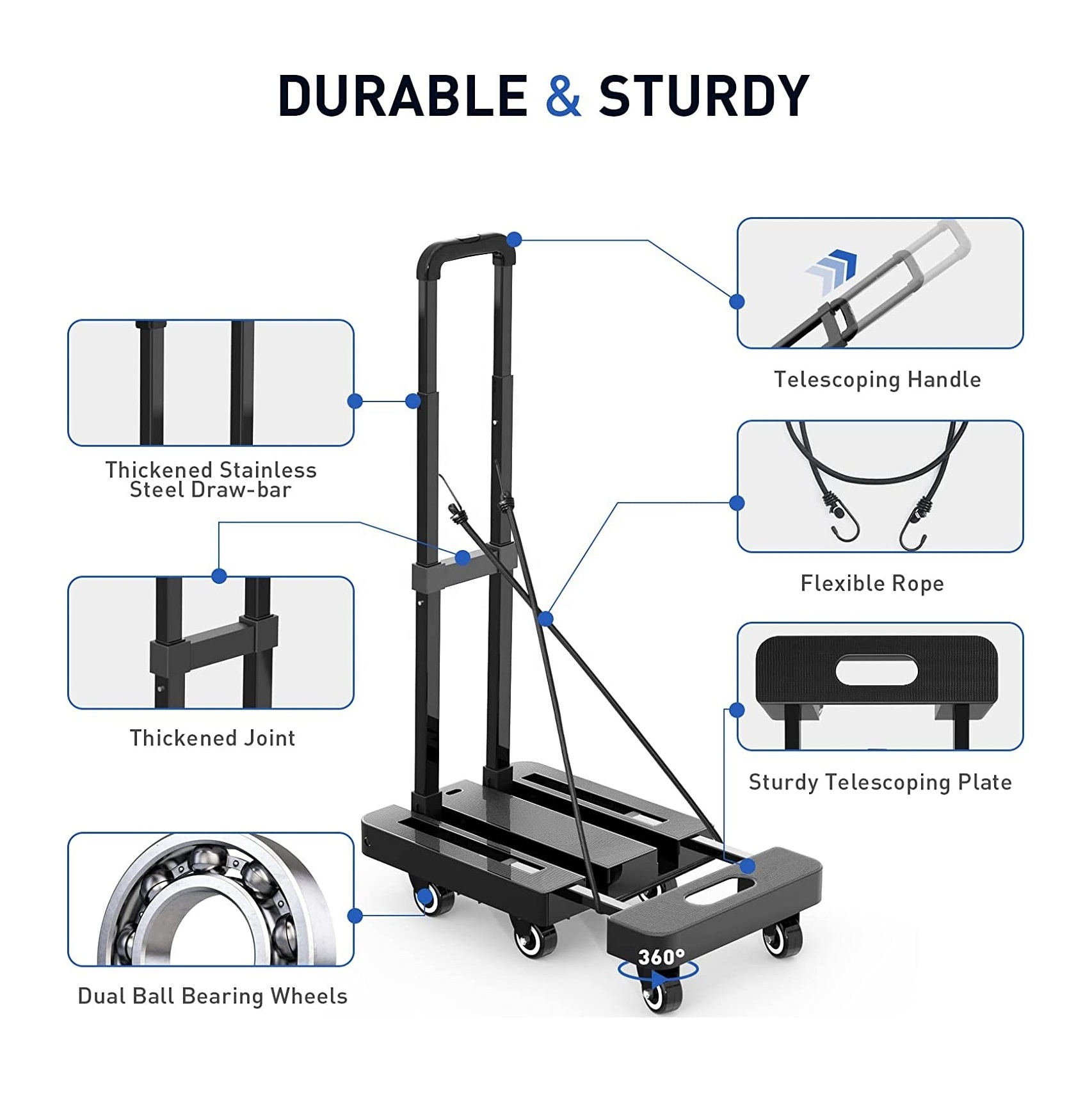 200kg Sack Truck Transport Trolley Customizable Luggage Carts Foldable Hand Cart Folding Hand Trolley for Shopping