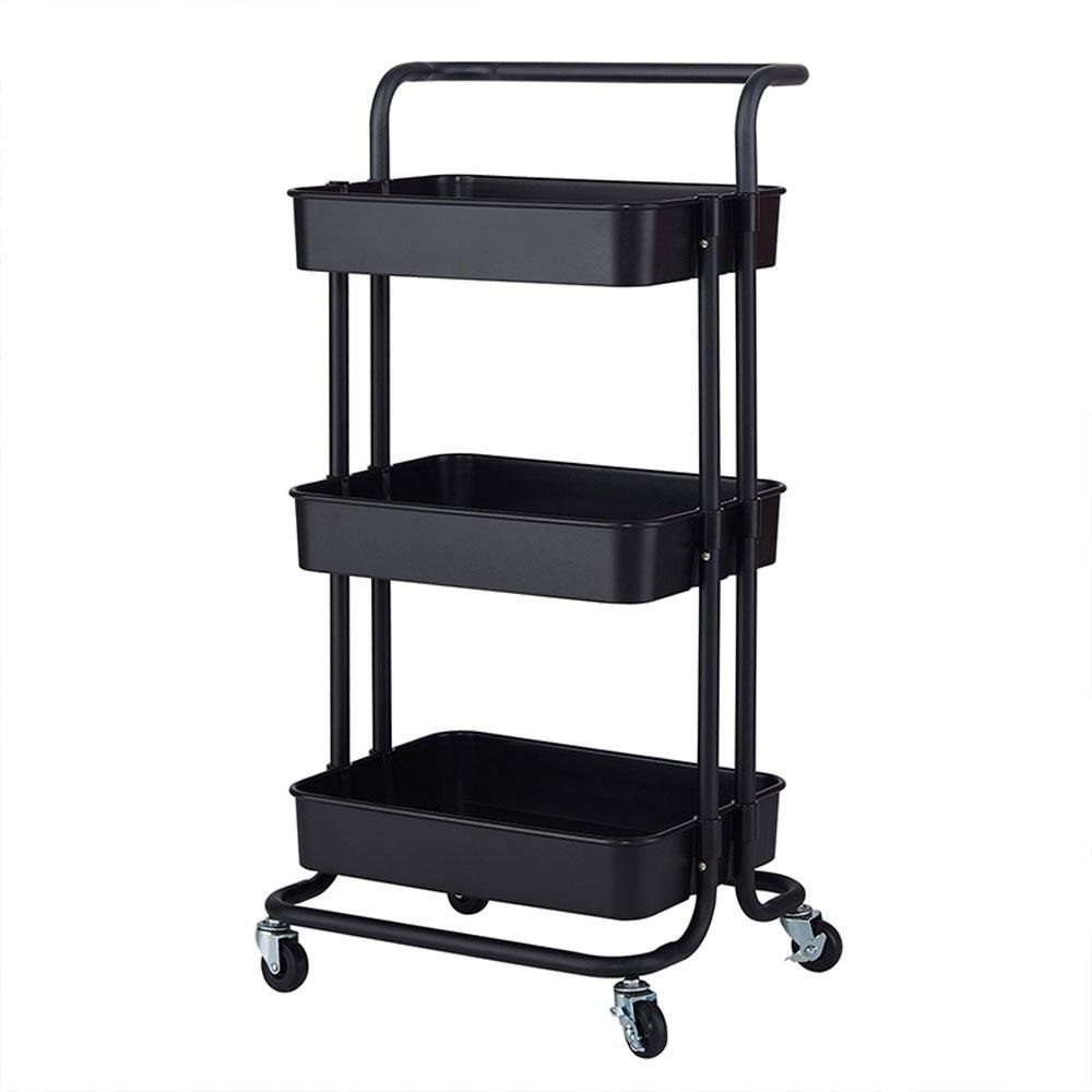 Utility Rolling Cart, , Rustproof ABS Shelving Unit w/ 3 Baskets, Book Cart for Office Kitchen Bedroom Bathroom Garage