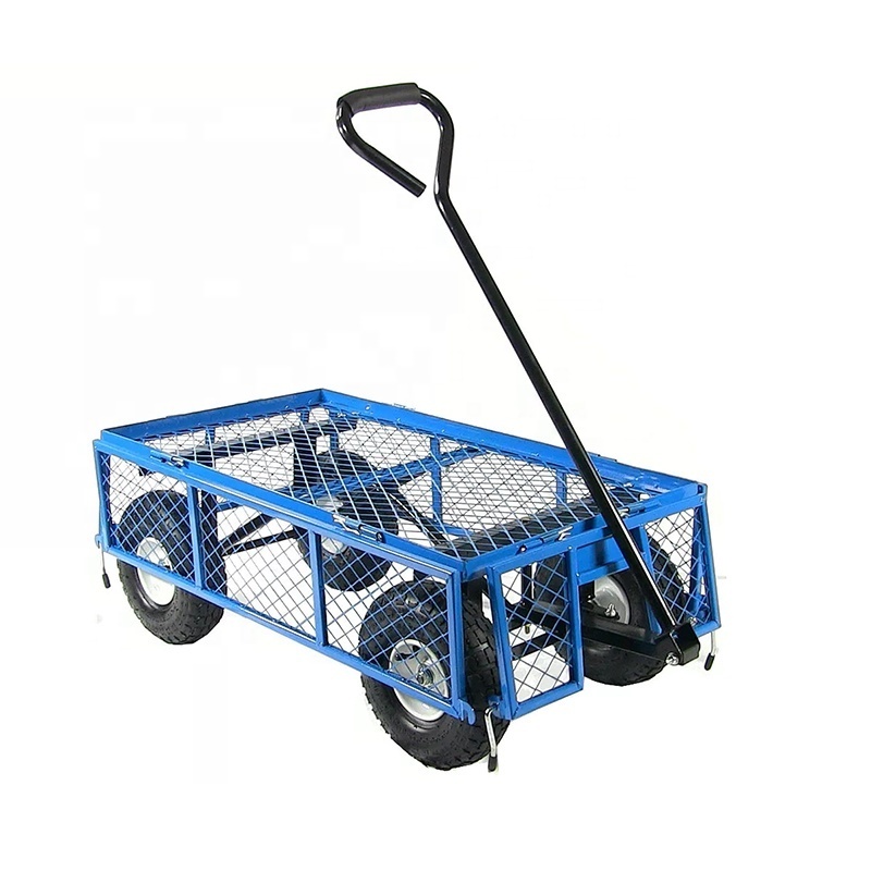 4 Wheeled Garden Utility Steel Metal Hand Truck Cart Trolley with Pneumatic Tire