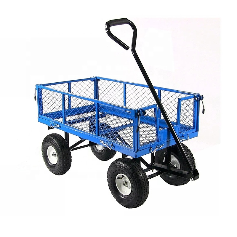 4 Wheeled Garden Utility Steel Metal Hand Truck Cart Trolley with Pneumatic Tire