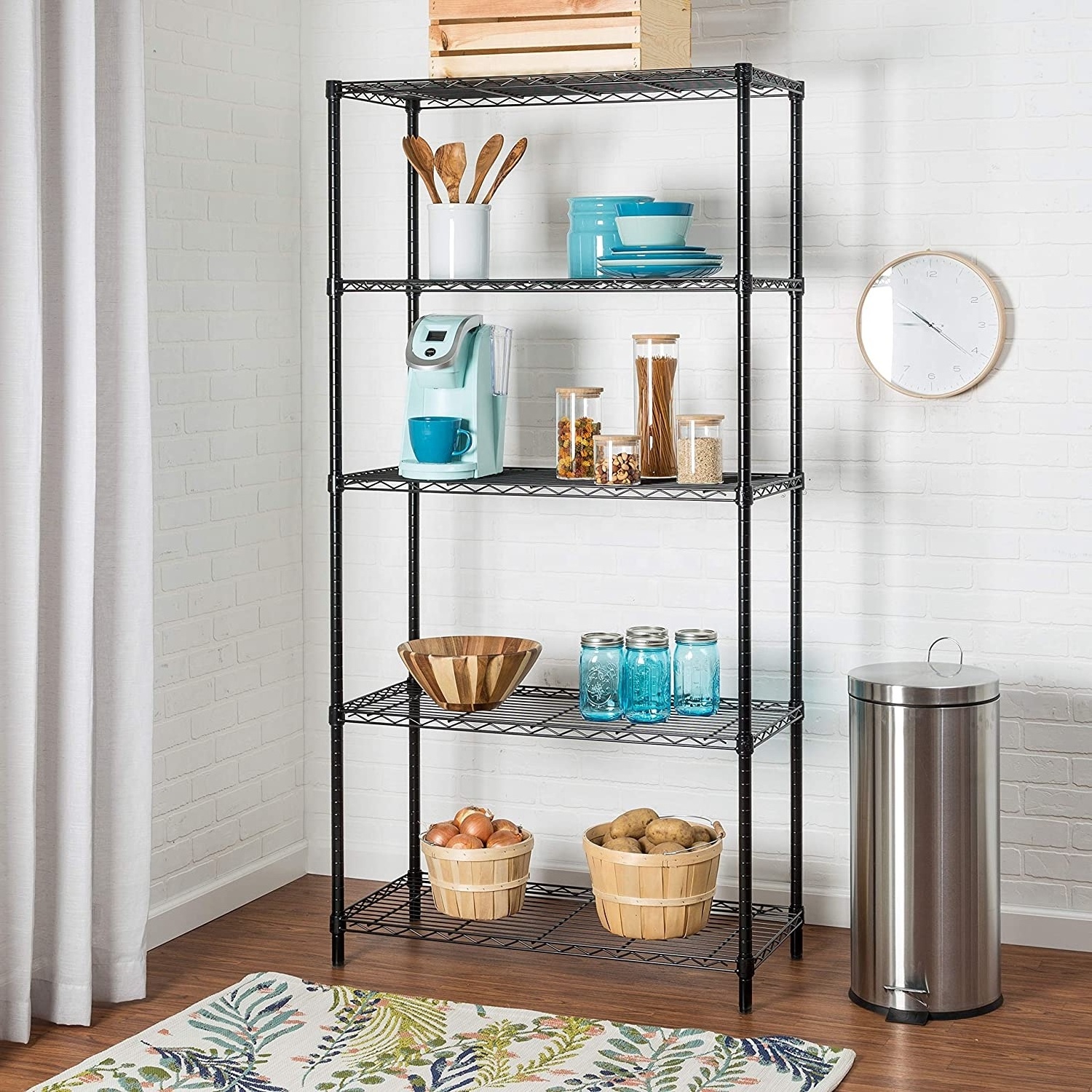 Light Weight Home Furniture 5 Wire Shelf Adjustable Metal Steel Garage Shelving Storage Rack Chrome Shelf with Wheels