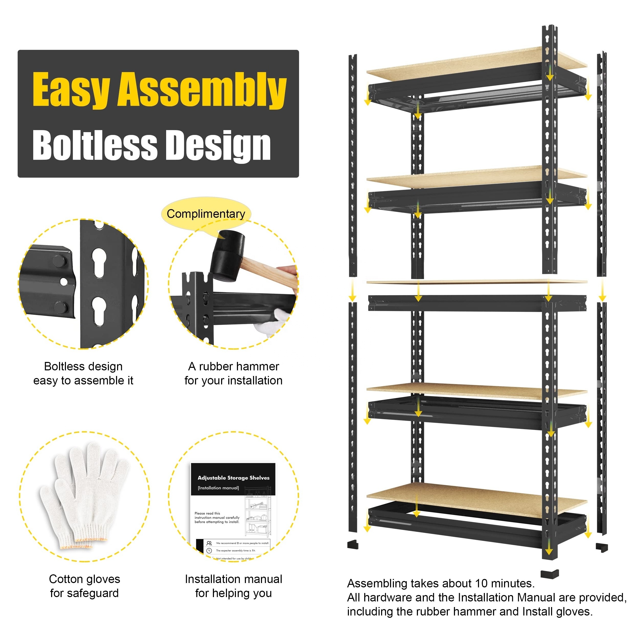 5 Tier Wholesale Storage Shelves Heavy Duty Garage Shelving Metal Stacking Shelving Unit Steel Storage Rack