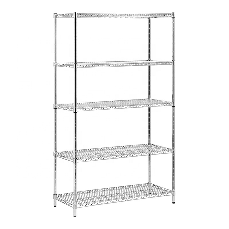 Wholesale 5 Tiers Heavy Duty Adjustable Chrome Wire Shelf Shelving House Storage Stacking Racks