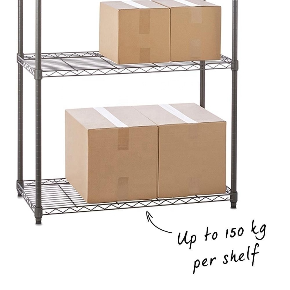 Wholesale 5 Tiers Heavy Duty Adjustable Chrome Wire Shelf Shelving House Storage Stacking Racks