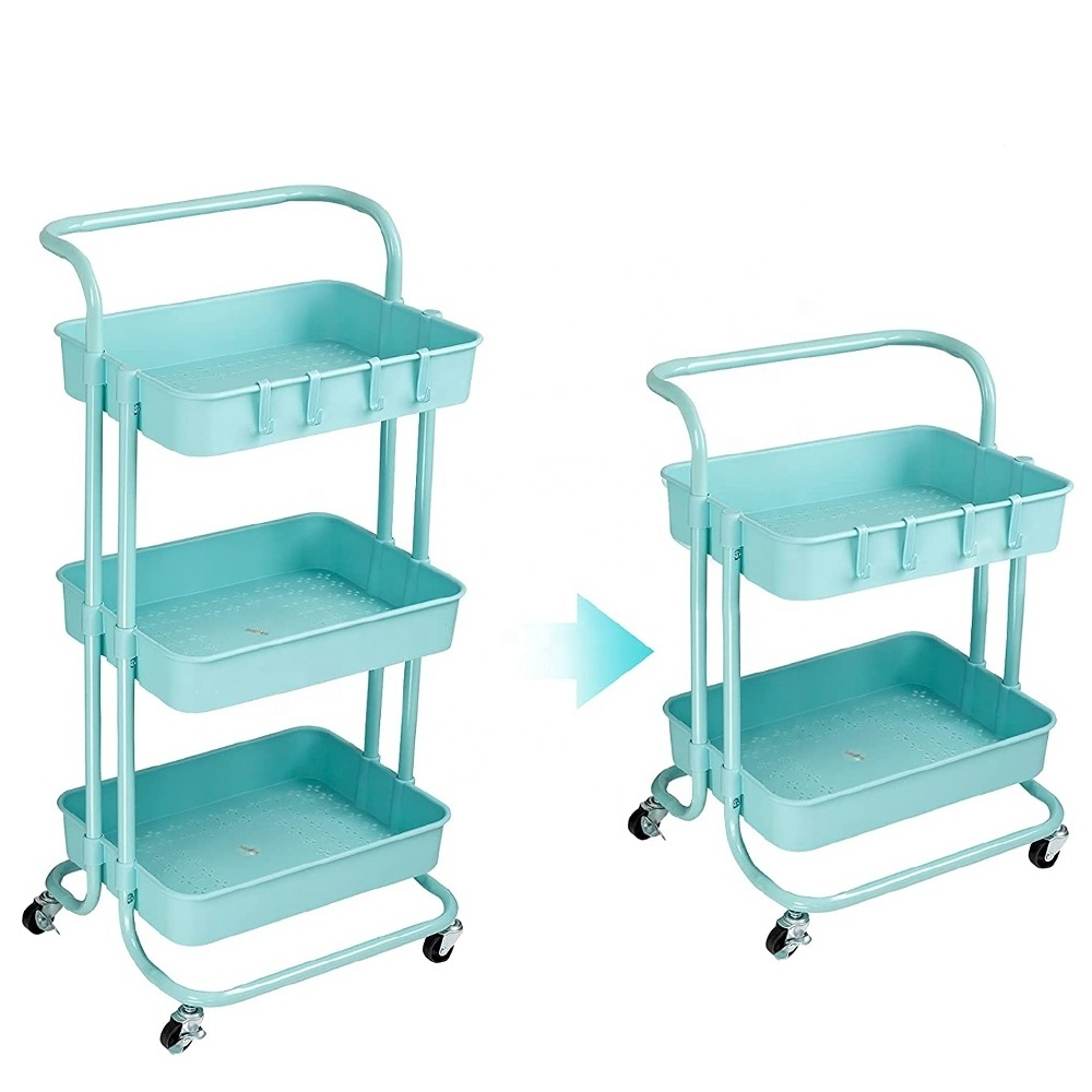 Household Stackable Three Shelf Utility Cart Mobile Utility Trolley Cart Wheel Home Storage Plastic Kitchen Rack