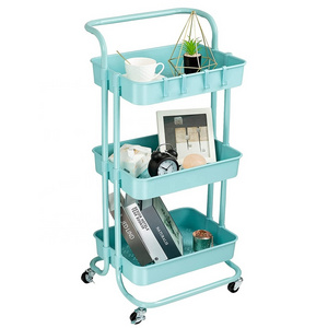 Household Stackable Three Shelf Utility Cart Mobile Utility Trolley Cart Wheel Home Storage Plastic Kitchen Rack