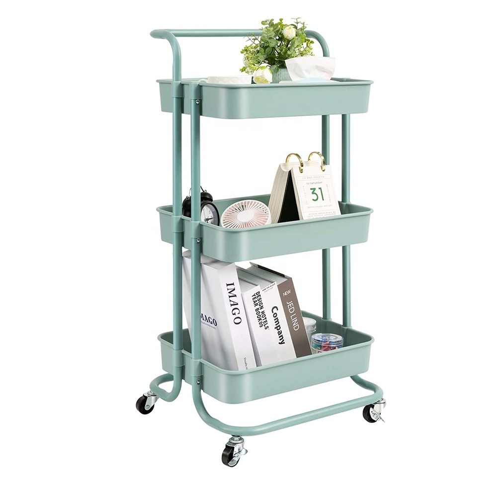 Household Stackable Three Shelf Utility Cart Mobile Utility Trolley Cart Wheel Home Storage Plastic Kitchen Rack