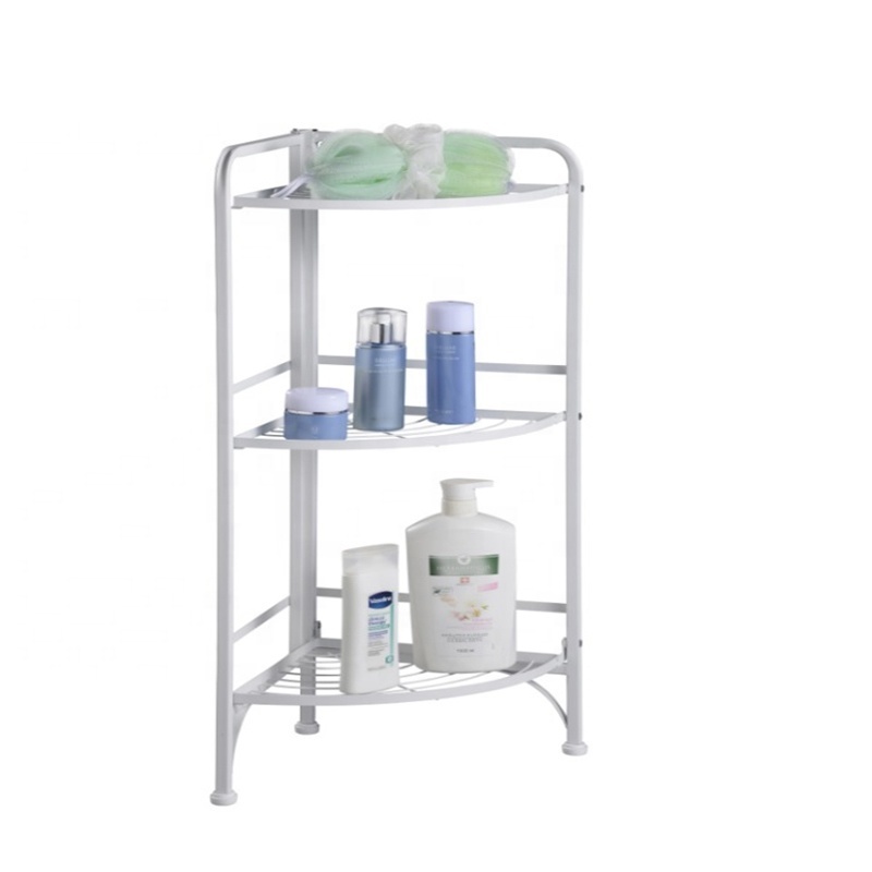 Space Saving Household Floor Standing Corner Metal Folding Shelf Rack Kitchen Bathroom Stackable Portable And Foldable Shelf